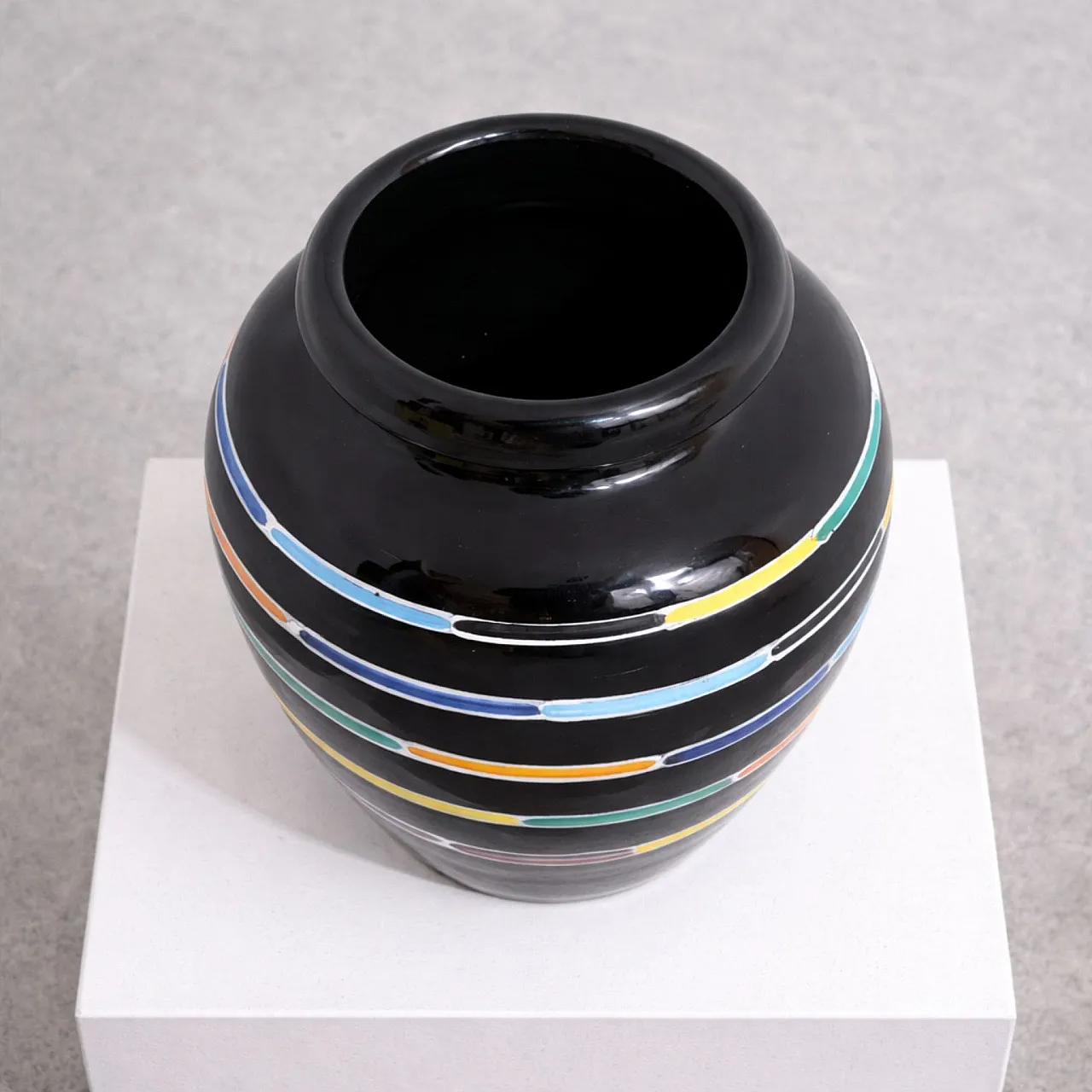 Vaso Piero Dorazio per Deruta in ceramica policroma smaltata, anni ’80 5