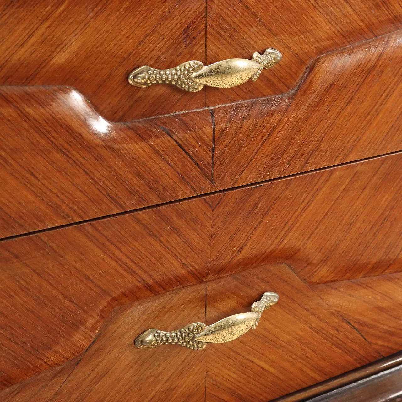 Mobile con impiallacciatura di legno esotico e piano in vetro, '900 9