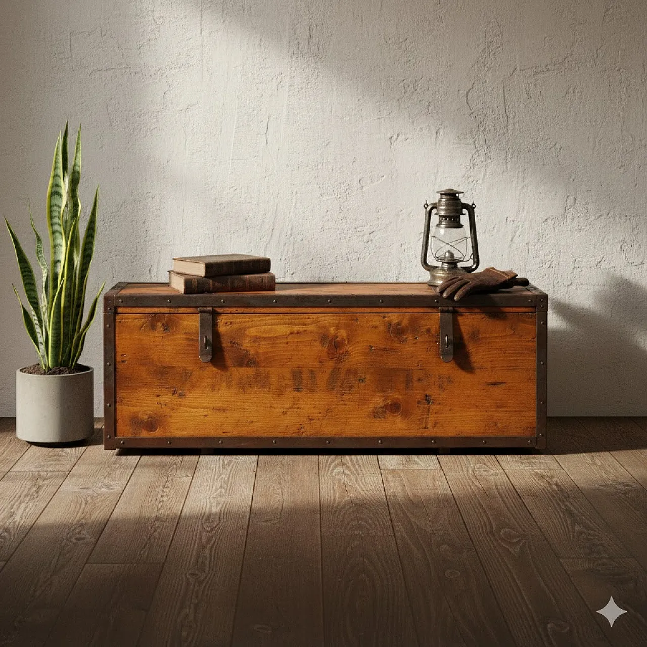 Chest made of solid fir and iron wood, 20th century 2