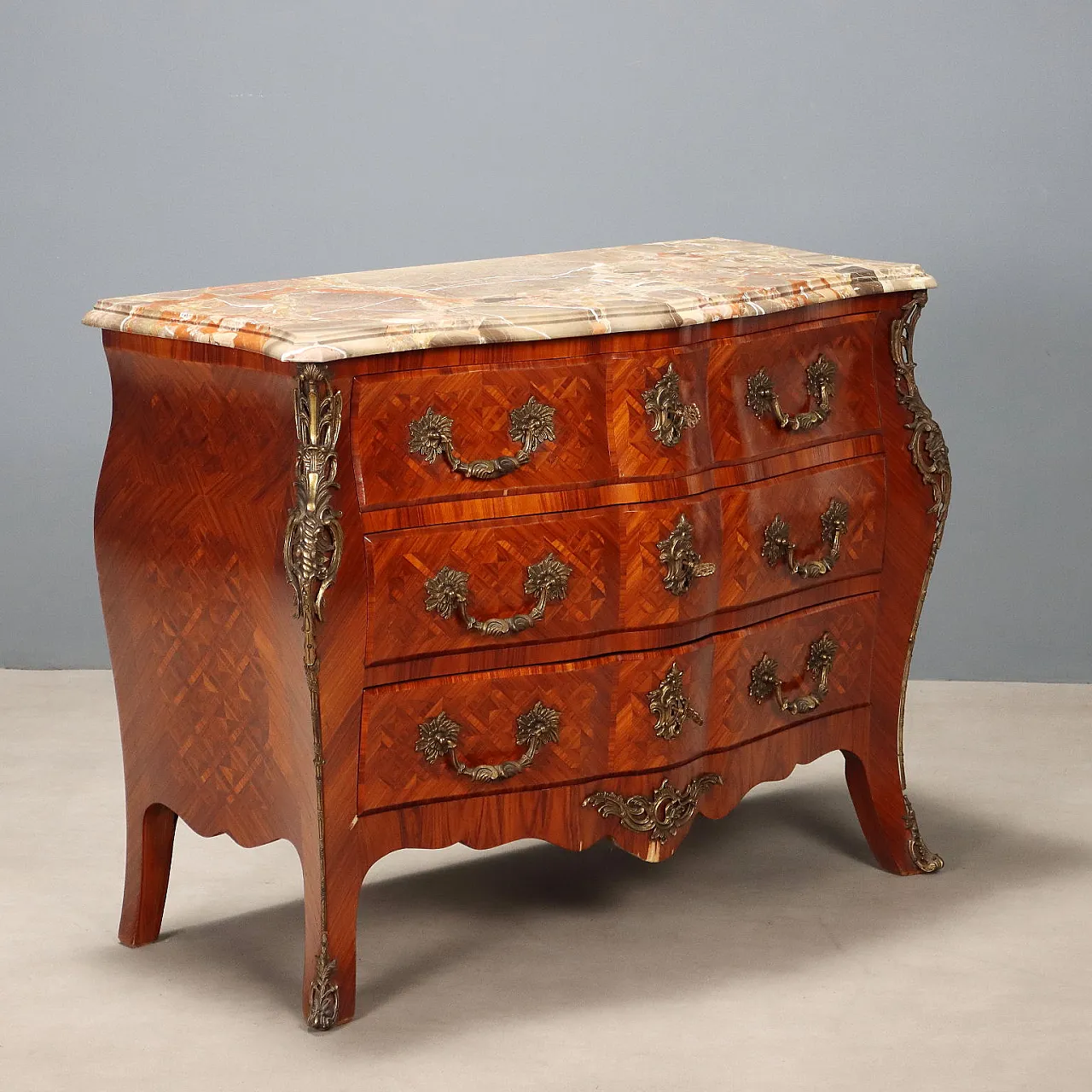 Cassettone tardo barocco impiallacciato in palissandro, metà '900 1