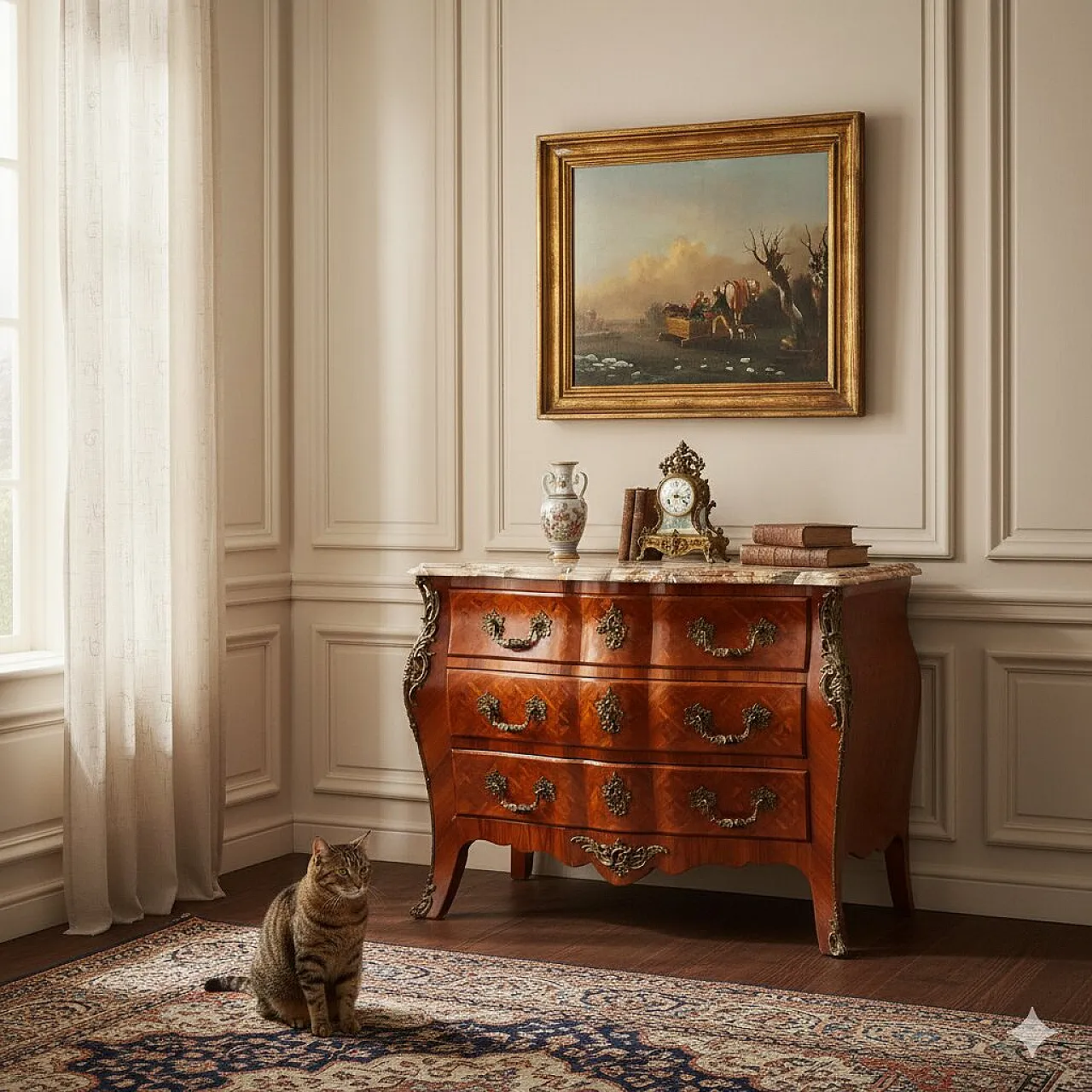 Cassettone tardo barocco impiallacciato in palissandro, metà '900 2