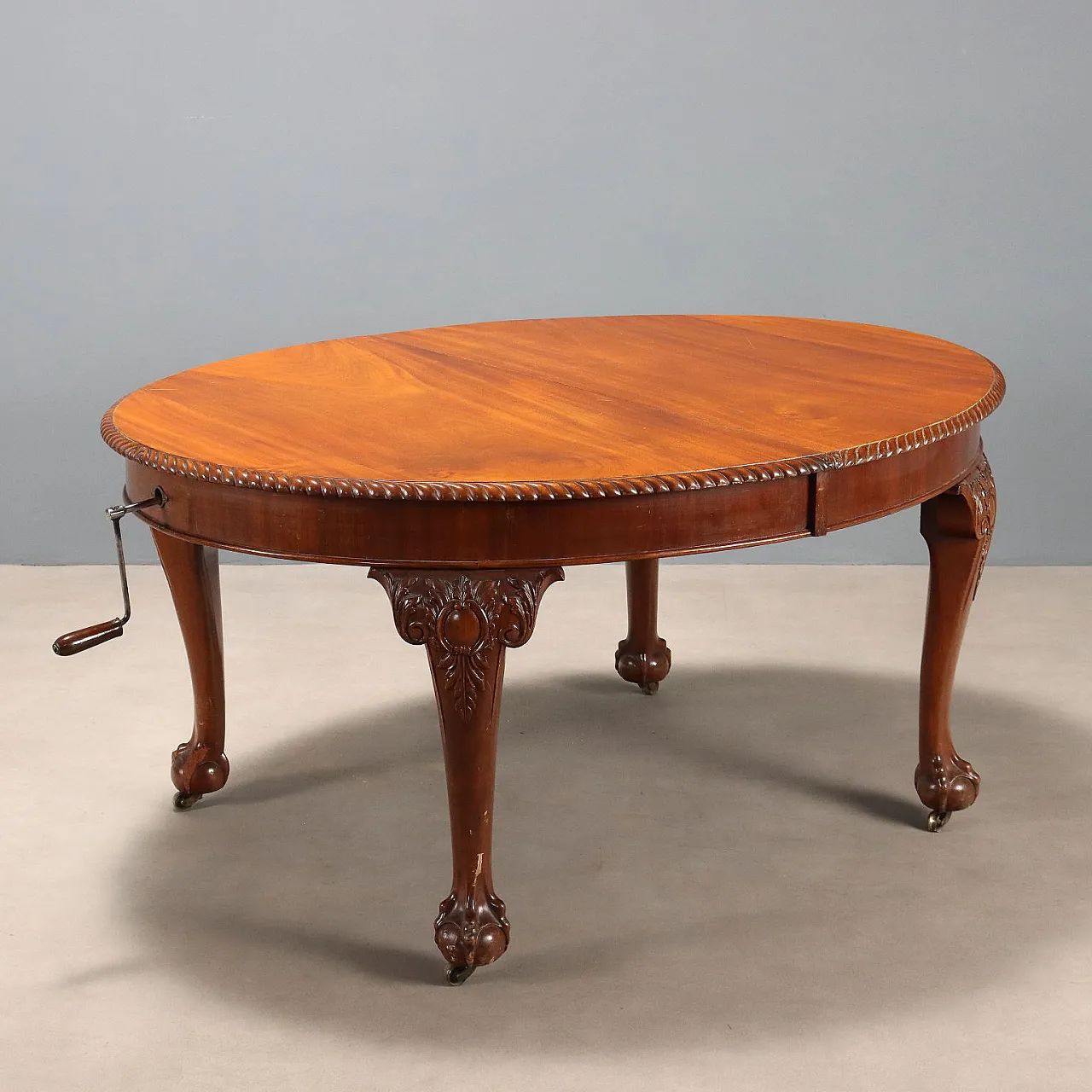 Tavolo allungabile in mogano con meccanismo a manovella, metà '800 1