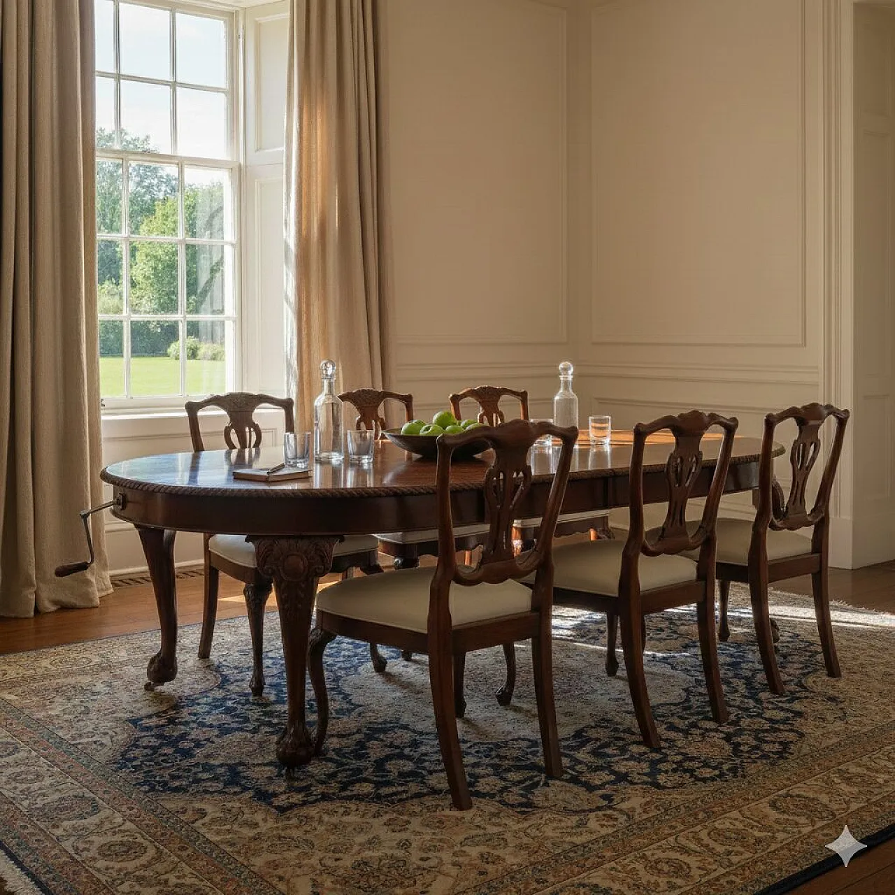 Tavolo allungabile in mogano con meccanismo a manovella, metà '800 2