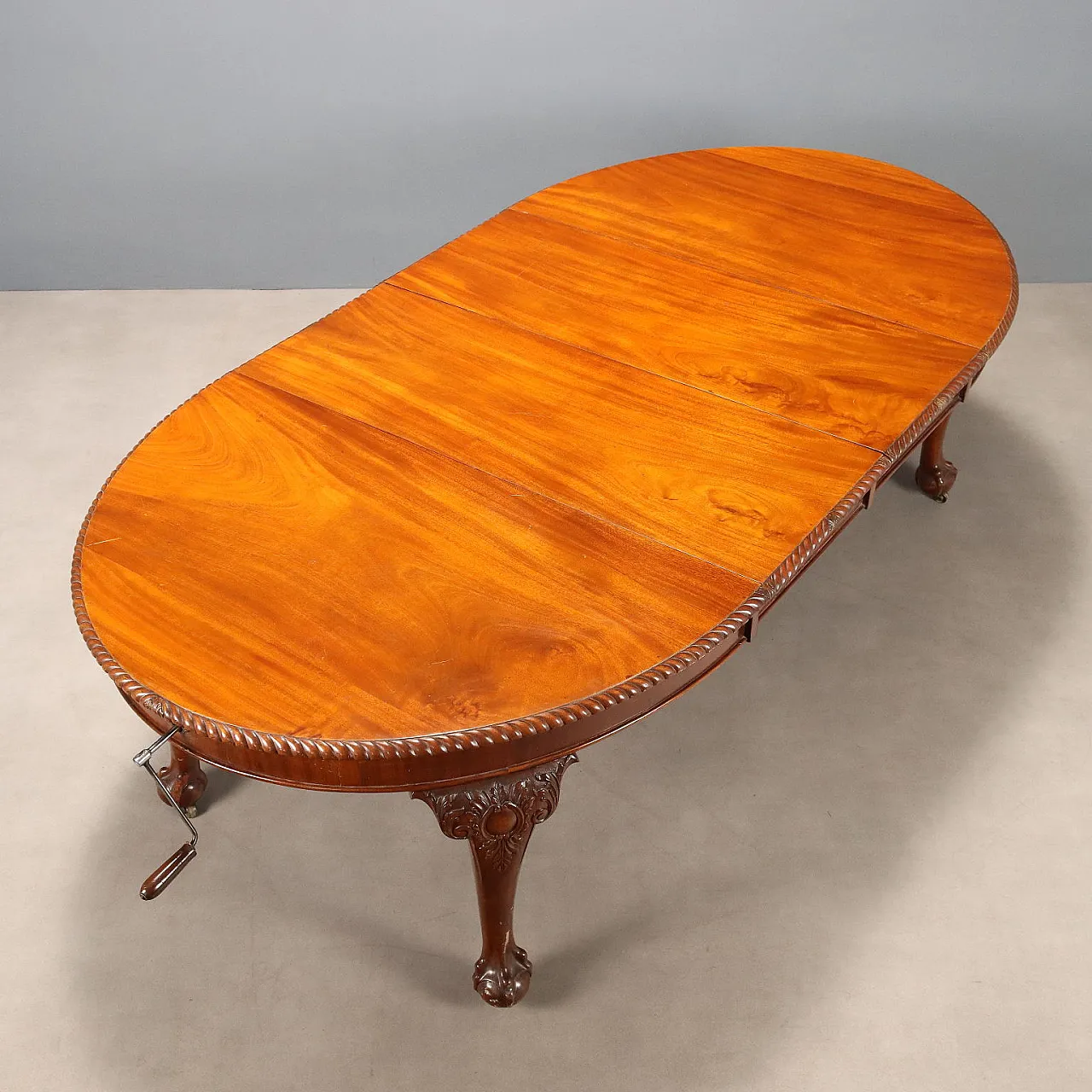 Tavolo allungabile in mogano con meccanismo a manovella, metà '800 4