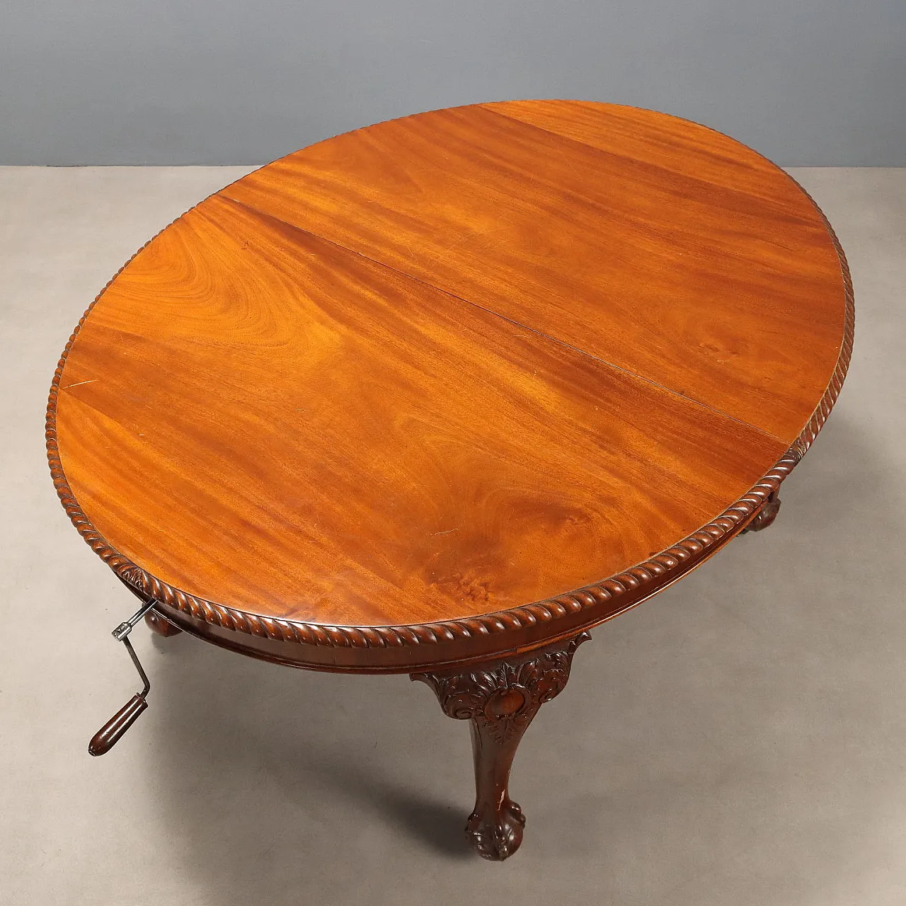 Tavolo allungabile in mogano con meccanismo a manovella, metà '800 10