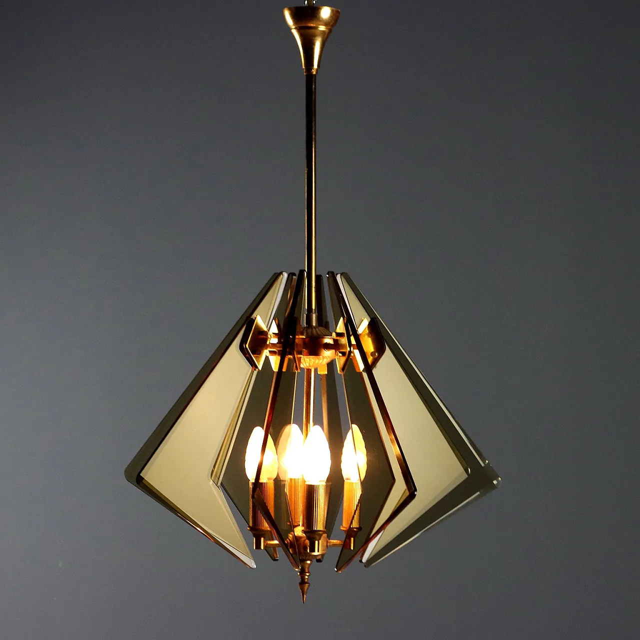Lampada a forma di diamante con struttura in ottone, '900 1