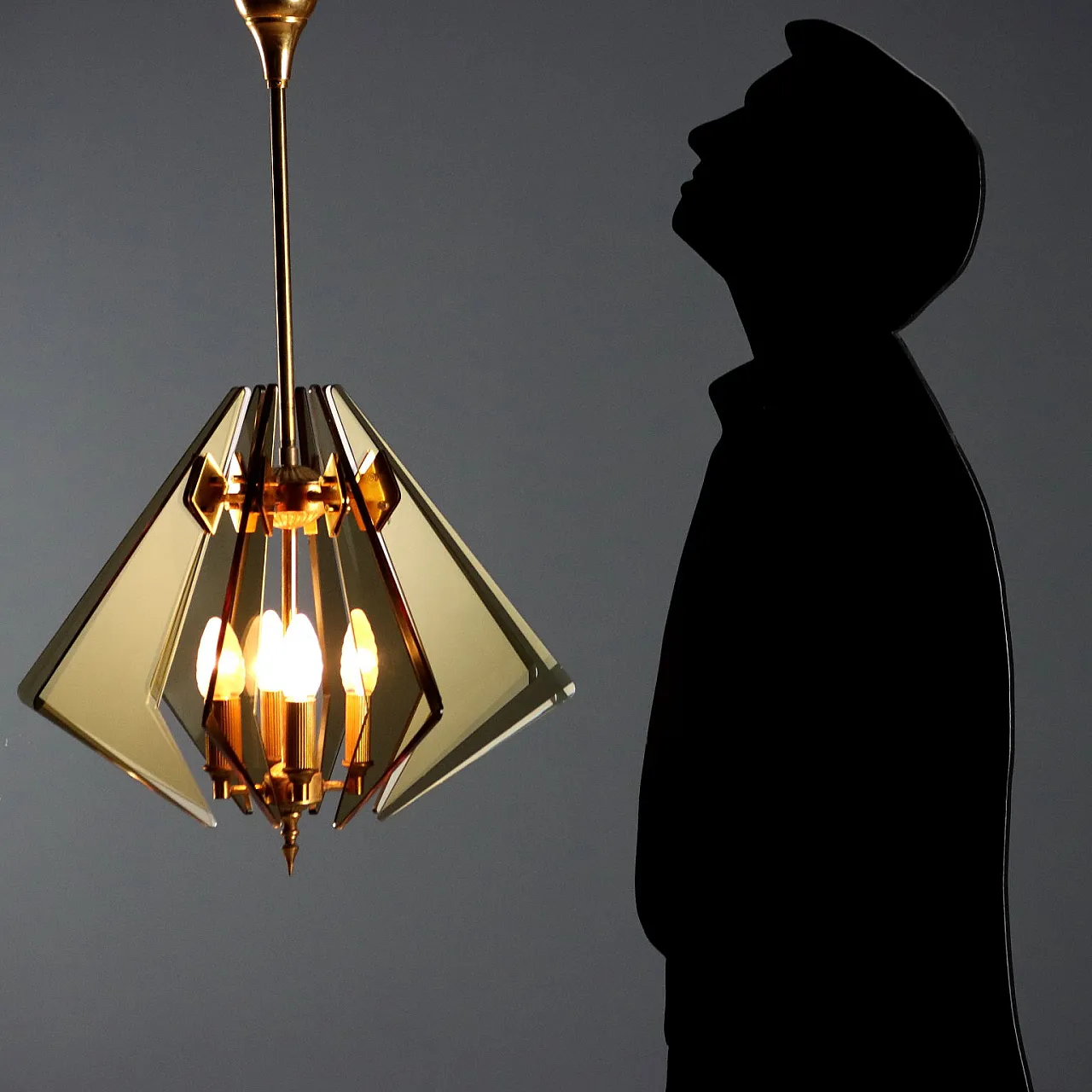 Lampada a forma di diamante con struttura in ottone, '900 2