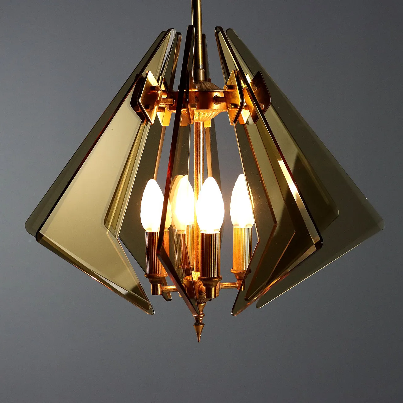 Lampada a forma di diamante con struttura in ottone, '900 3