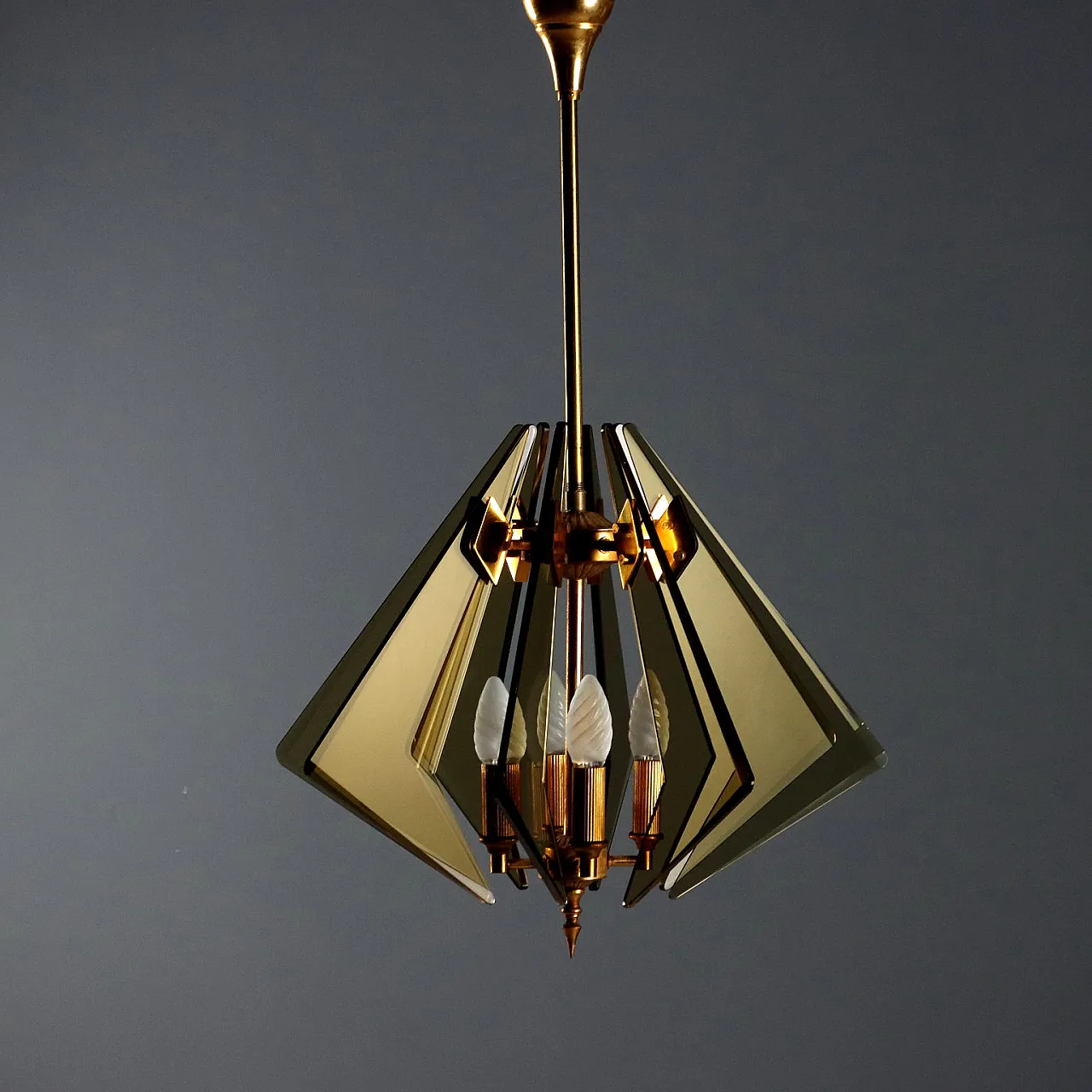 Lampada a forma di diamante con struttura in ottone, '900 4
