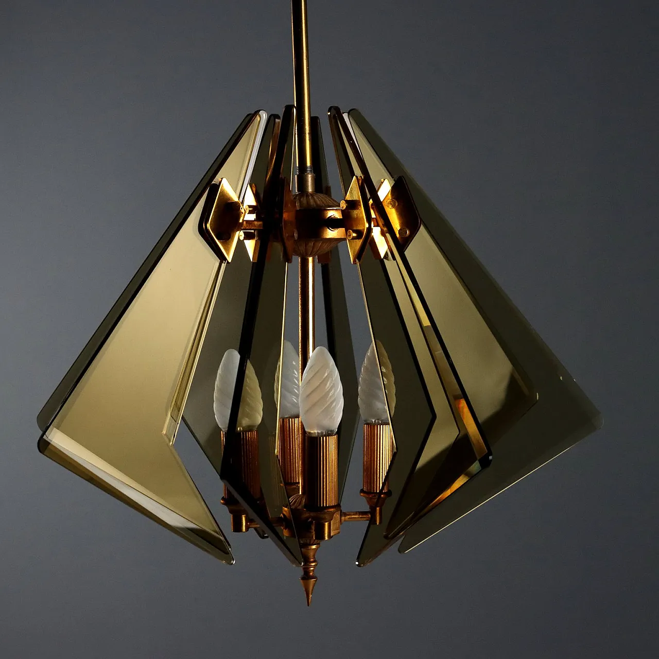 Lampada a forma di diamante con struttura in ottone, '900 5