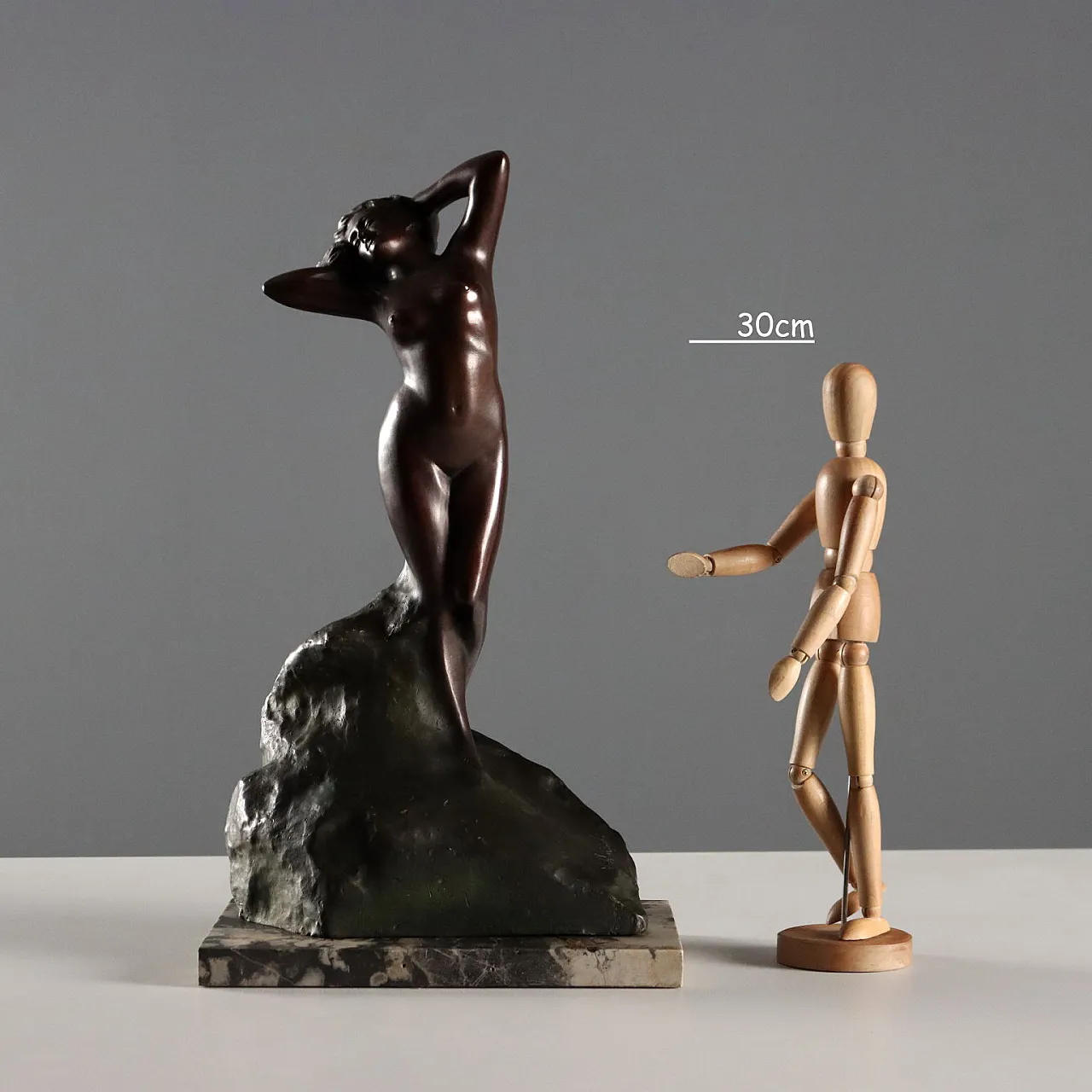 Female nude, bronze sculpture with marble base, 20th century 2