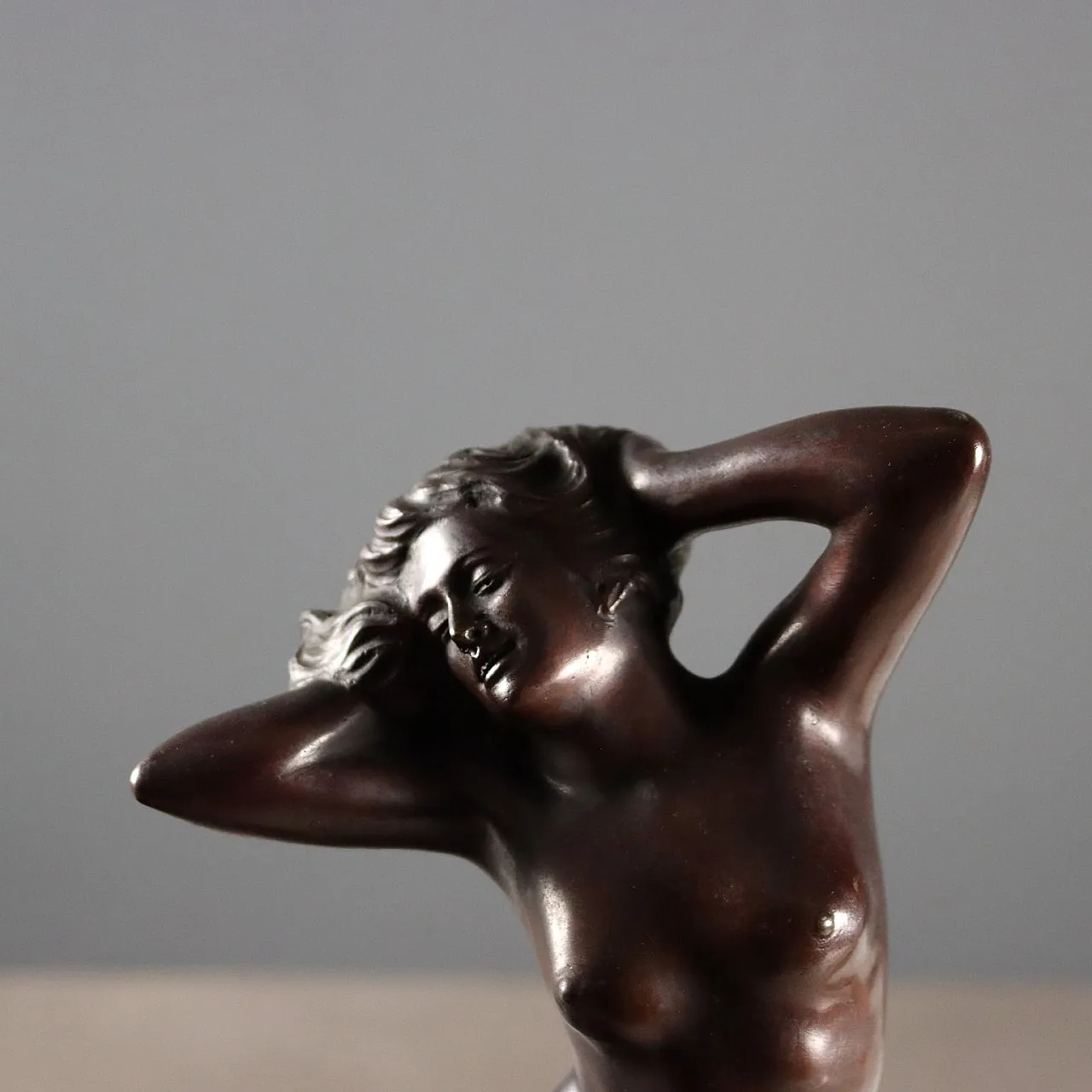 Female nude, bronze sculpture with marble base, 20th century 3