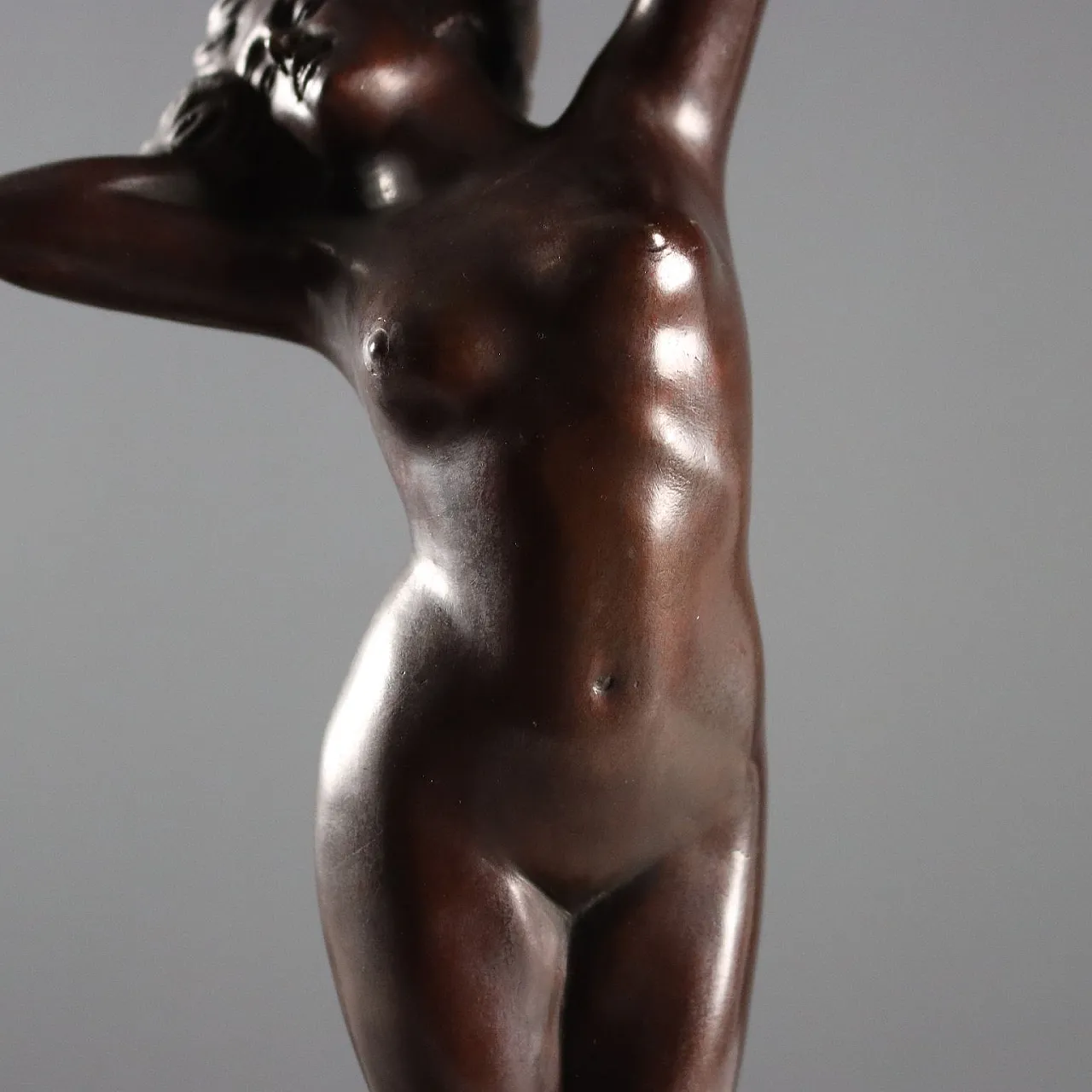 Female nude, bronze sculpture with marble base, 20th century 4