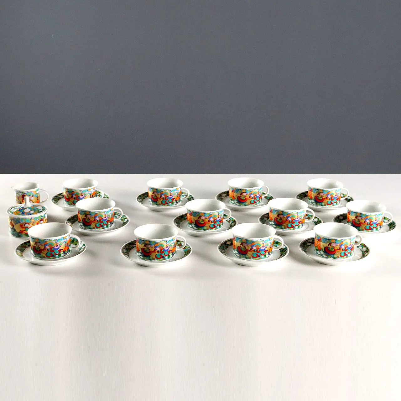 Servizio da tè in porcellana policroma, '900 1