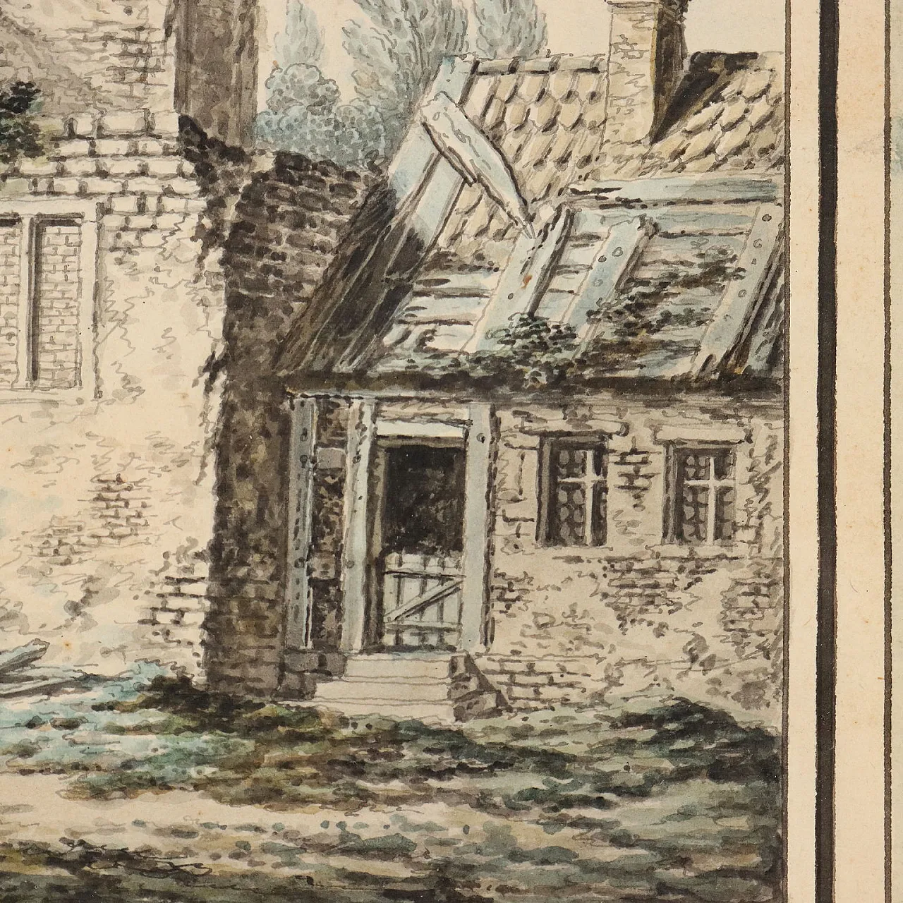 Acquarello e inchiostro su carta con cornice, '700 6