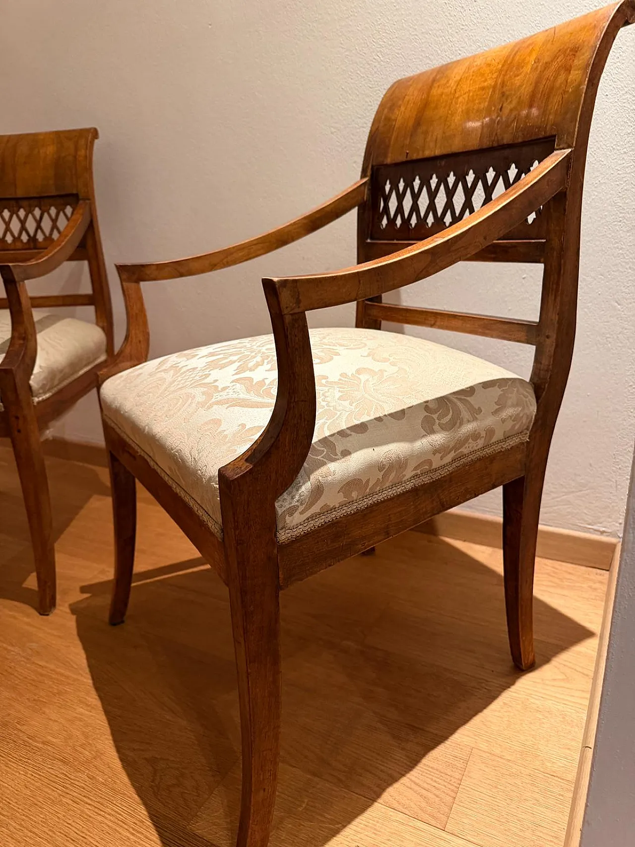 Mid-Century Italian Neoclassical Style Walnut Armchairs, 1950s 4