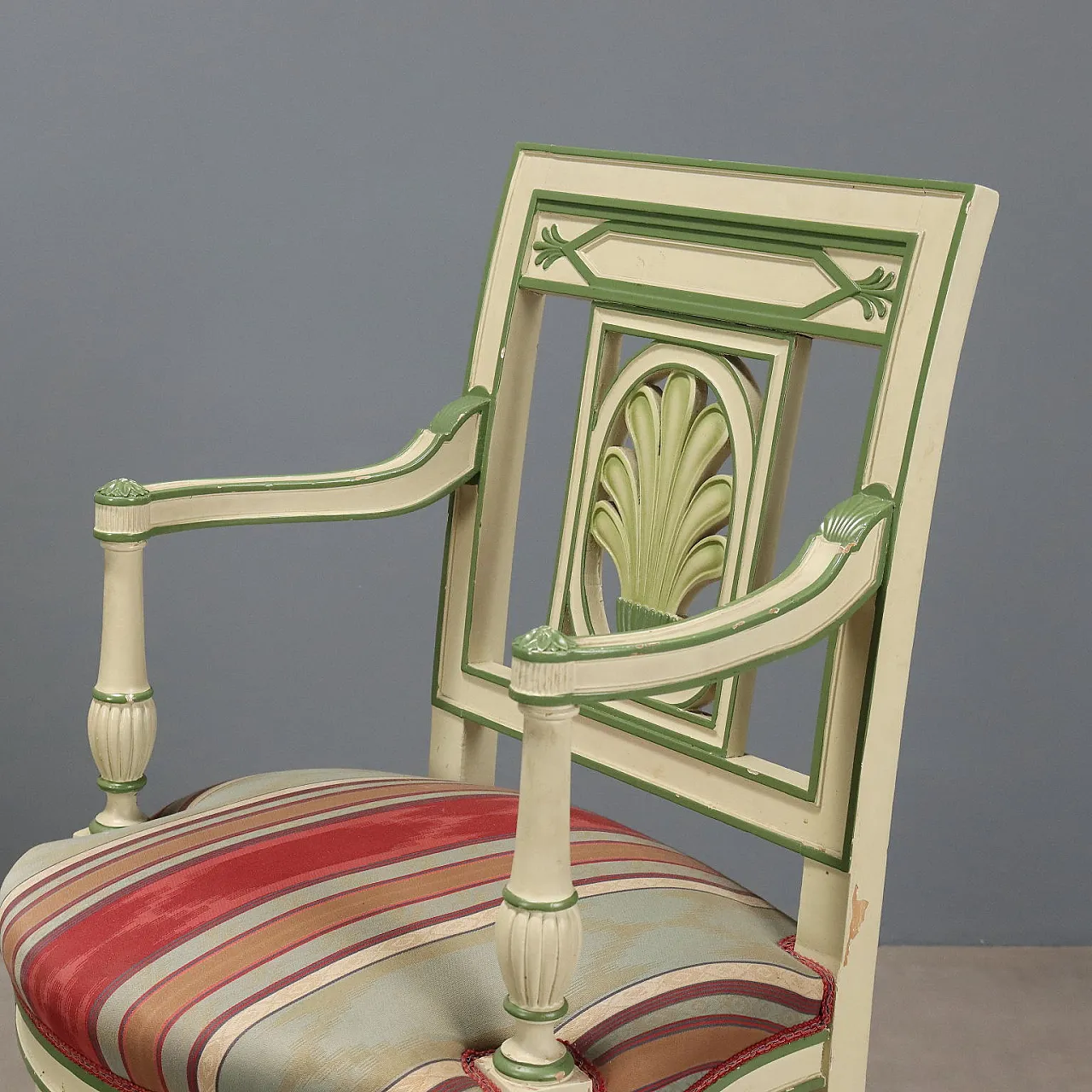 Coppia di poltrone neoclassiche laccate, '900 4