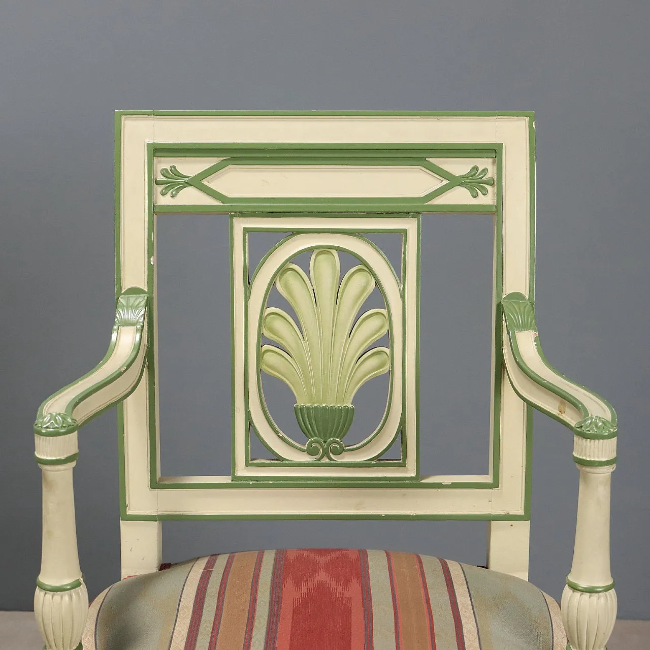 Coppia di poltrone neoclassiche laccate, '900 5