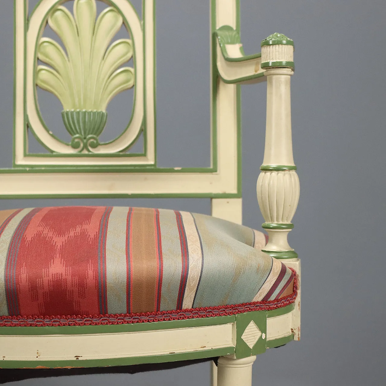 Coppia di poltrone neoclassiche laccate, '900 6