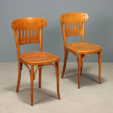 Coppia di sedie in faggio curvato con schienali traforati, '900