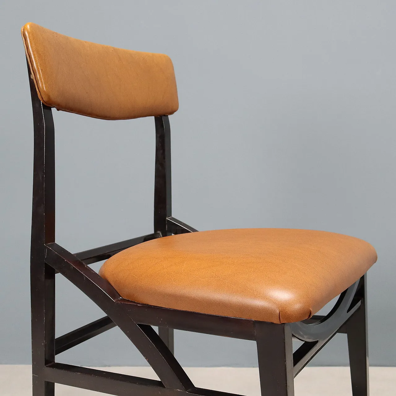 8 Dyed Beech Wood Chairs and Vinyl Seat and Backrests, 20th century 5