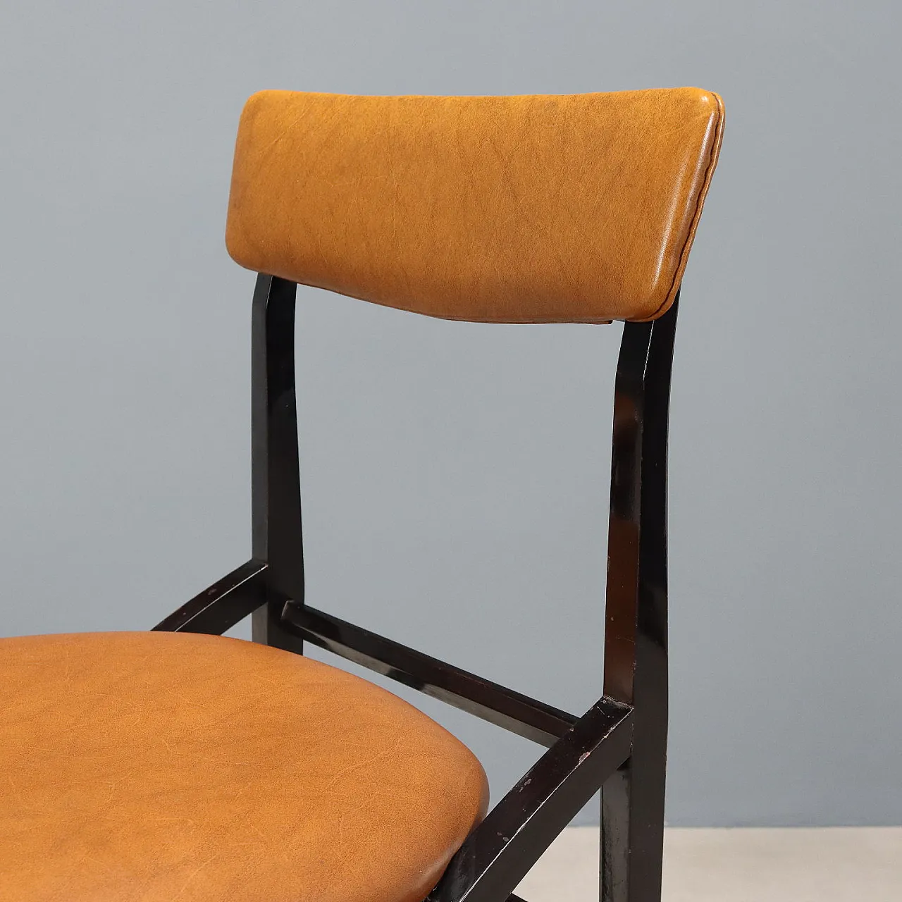 8 Dyed Beech Wood Chairs and Vinyl Seat and Backrests, 20th century 6