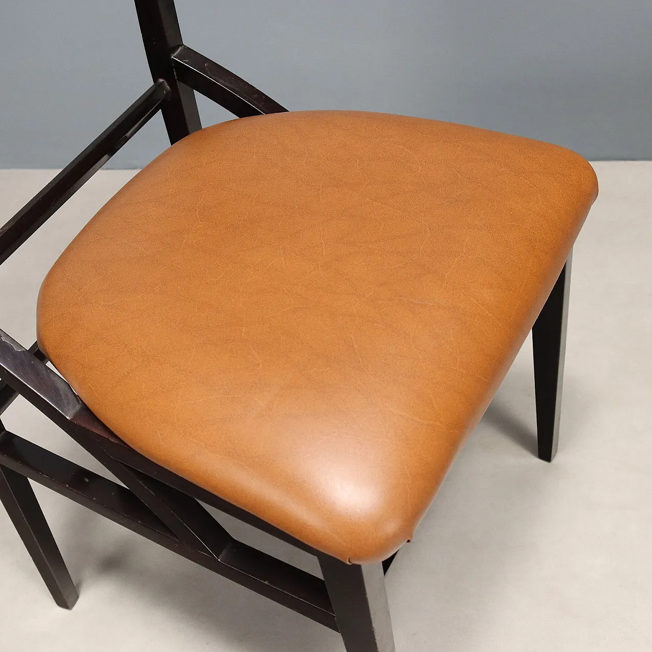 8 Dyed Beech Wood Chairs and Vinyl Seat and Backrests, 20th century 9