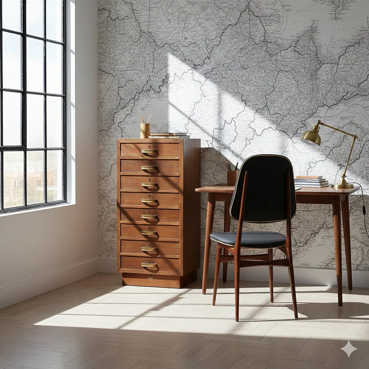 Cassettiera in impiallacciatura di pioppo e maniglie in ottone, '900 2