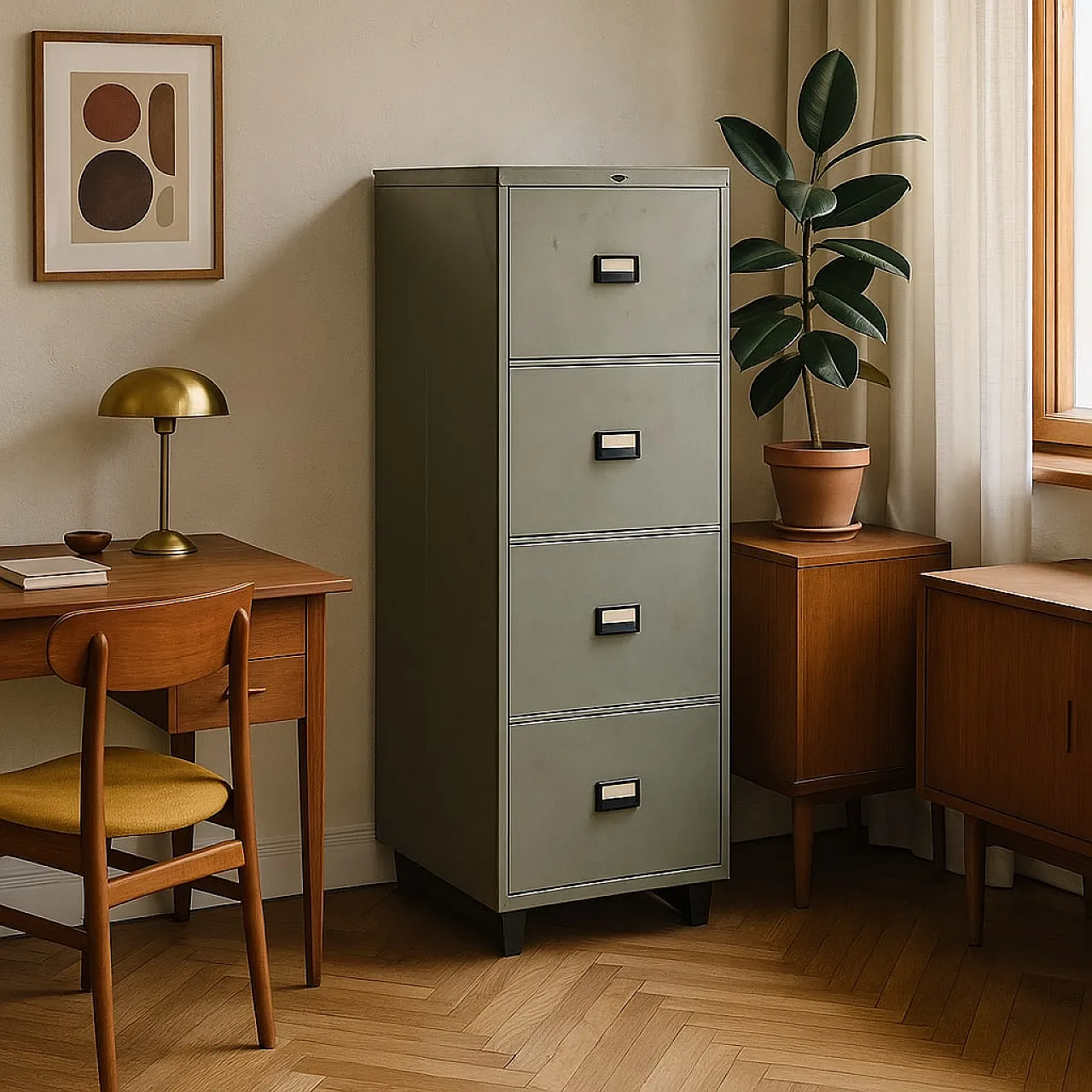 Gray metal filing cabinet with four drawers, late 20th century 2
