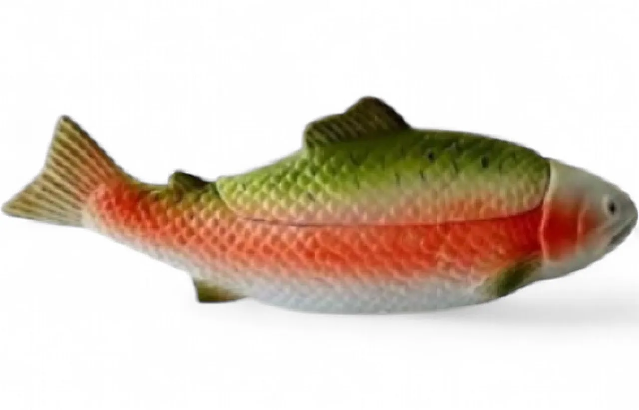 Salmon Pate Dish Faience Terrine Green and Pink. 70s 6