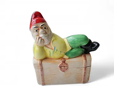 Collectible Dwarf Gnome Faience trinket box, 80s
