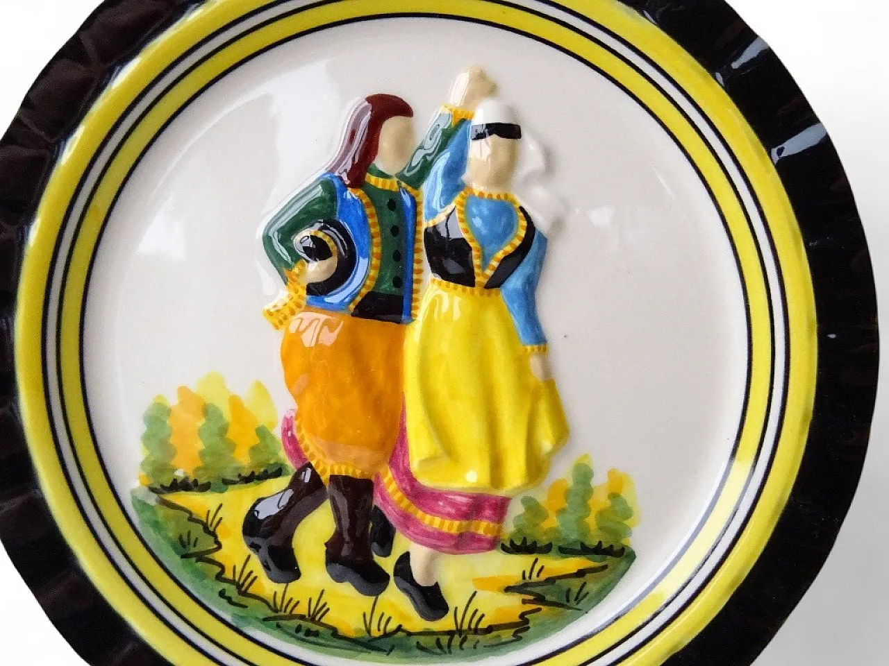Breton Dancers Barbotine Plate, 60s 4