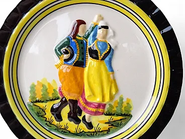 Breton Dancers Barbotine Plate, 60s
