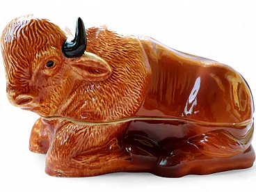 Bison Pate Dish Faience Terrine Brown, 70s