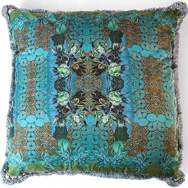Square decorative cushion with botanical motif