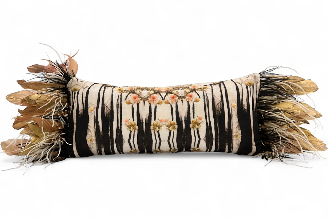 Decorative cushion with feather trim 5