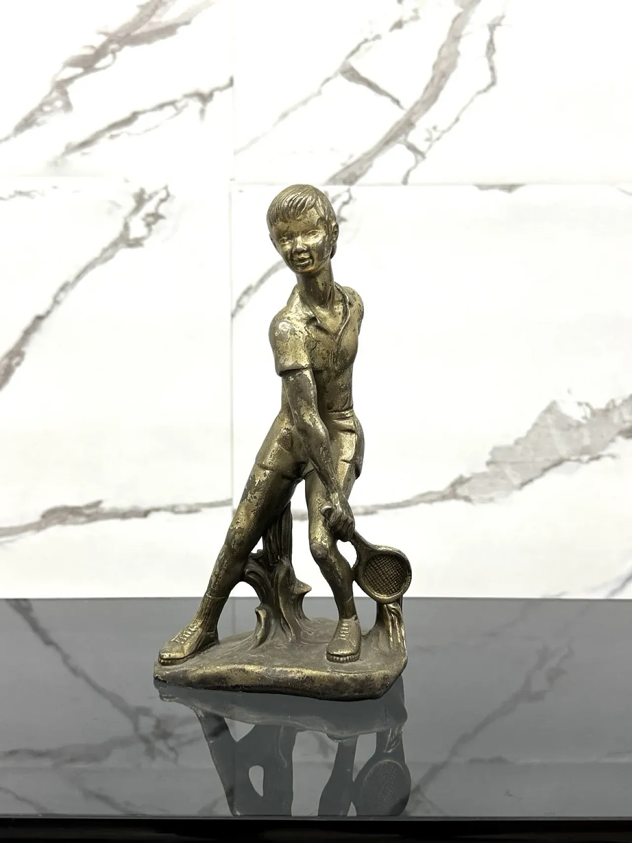 Young tennis player, Art Deco bronze sculpture, 1950s 1