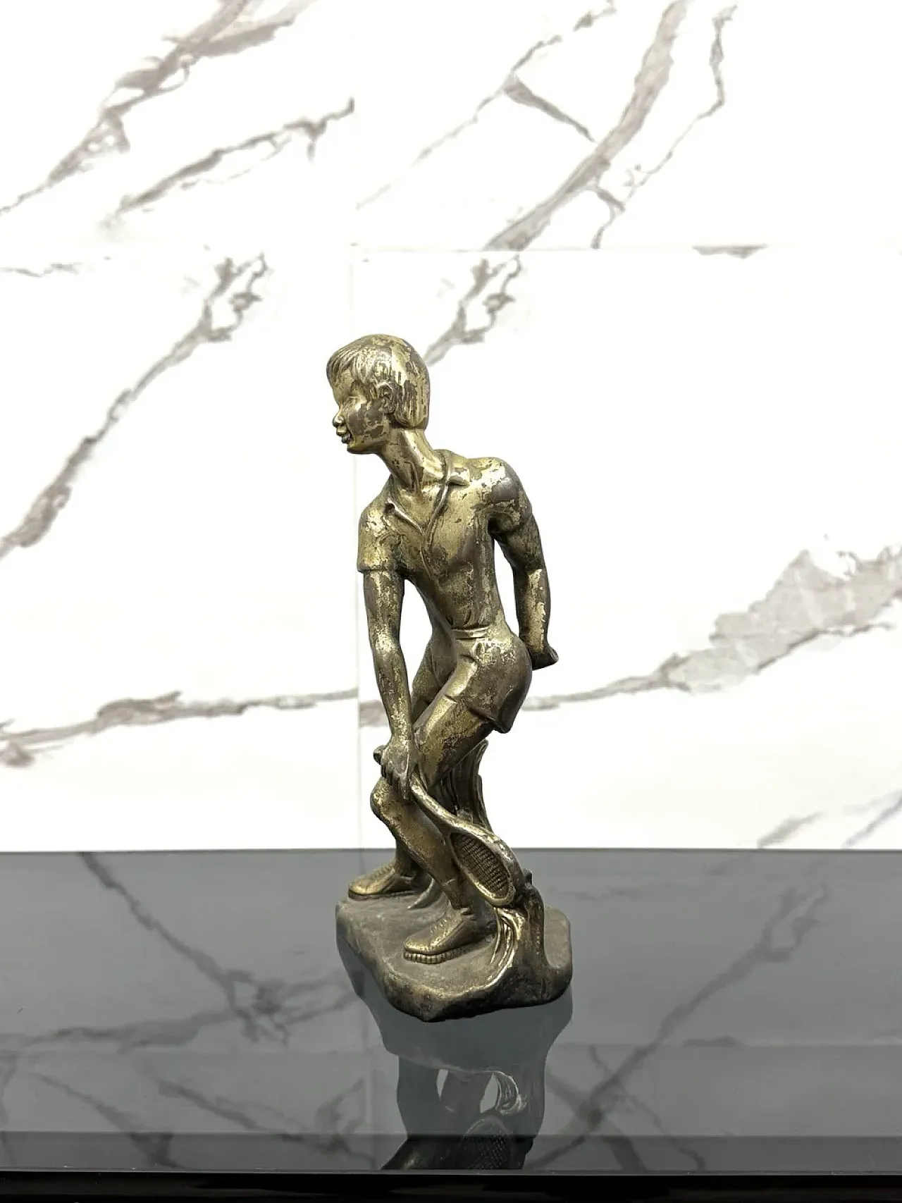 Young tennis player, Art Deco bronze sculpture, 1950s 2