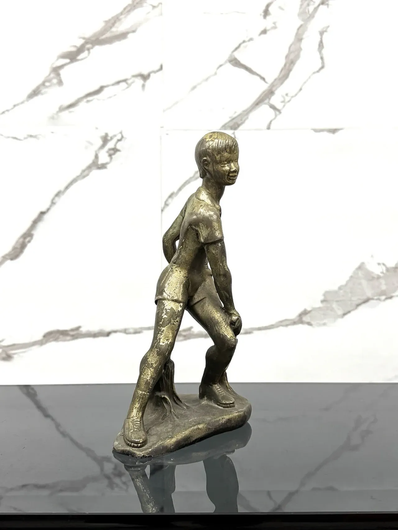 Young tennis player, Art Deco bronze sculpture, 1950s 3