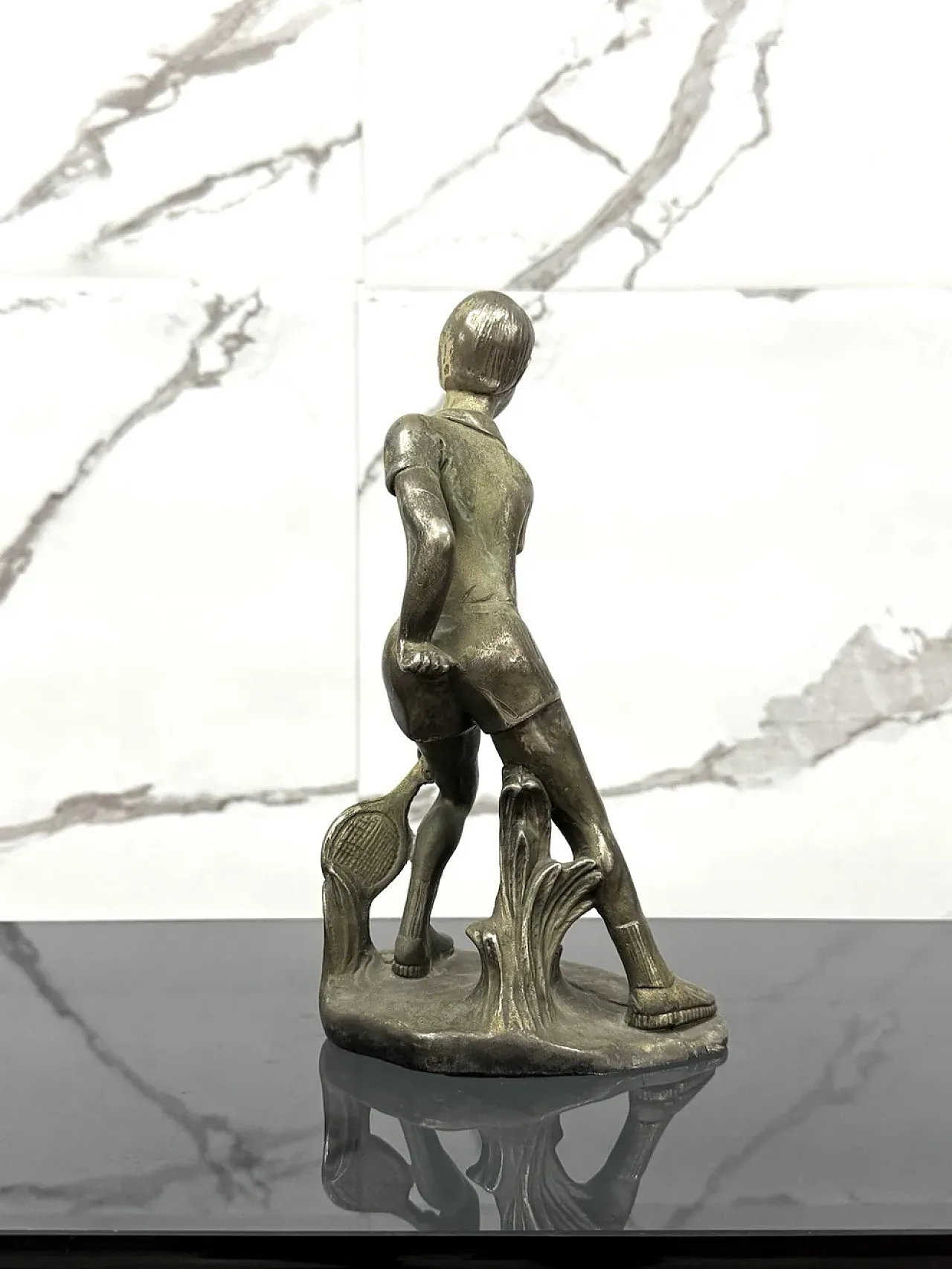Young tennis player, Art Deco bronze sculpture, 1950s 4