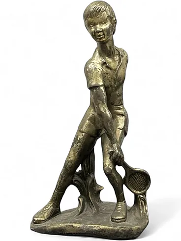 Young tennis player, Art Deco bronze sculpture, 1950s