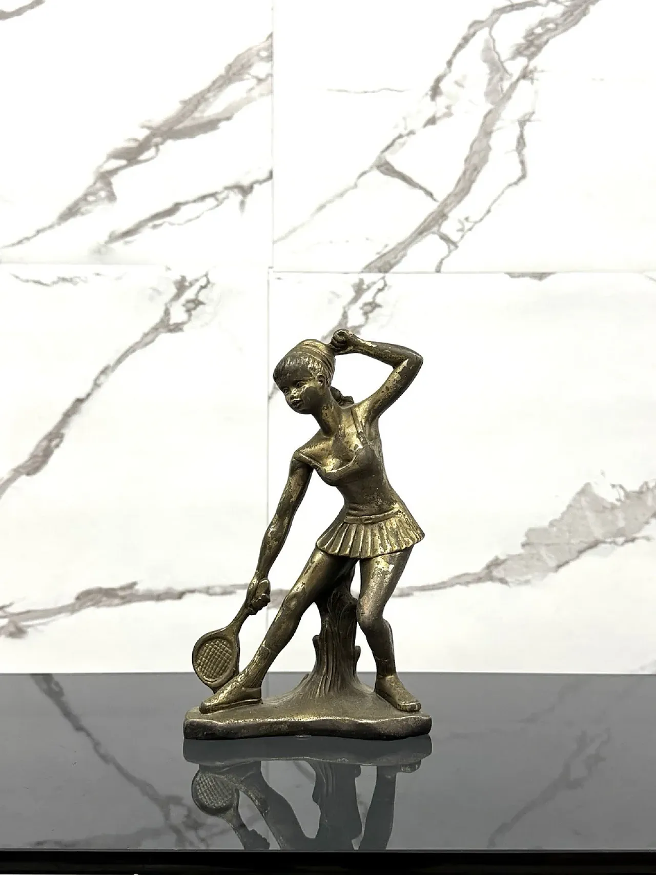 Young tennis player, Art Deco bronze sculpture, 1950s 1