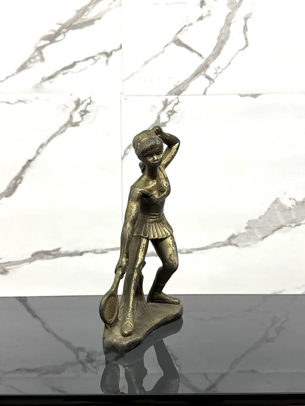 Young tennis player, Art Deco bronze sculpture, 1950s 4