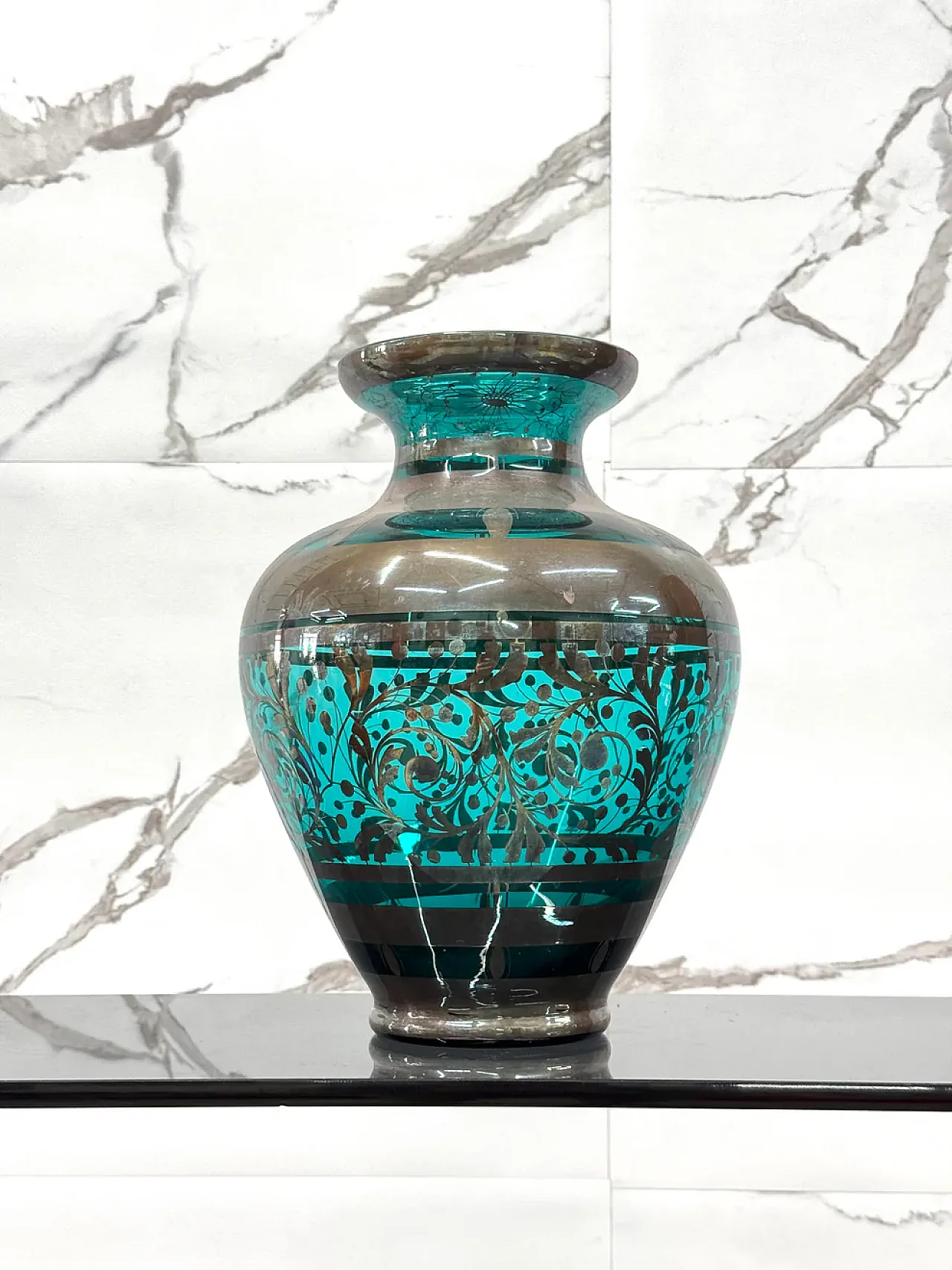 Overlay glass and silver vase, 1930s 1