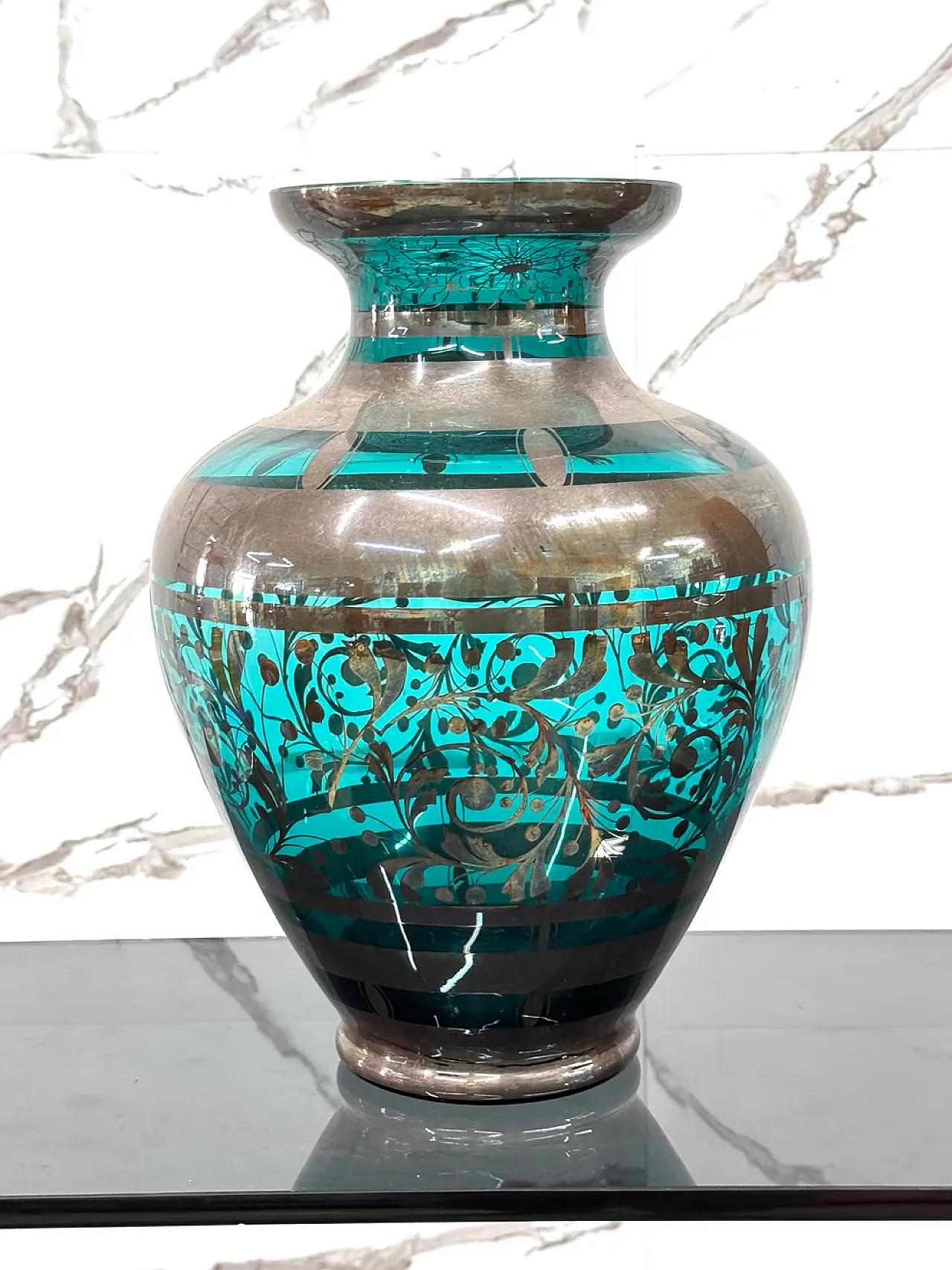 Overlay glass and silver vase, 1930s 2
