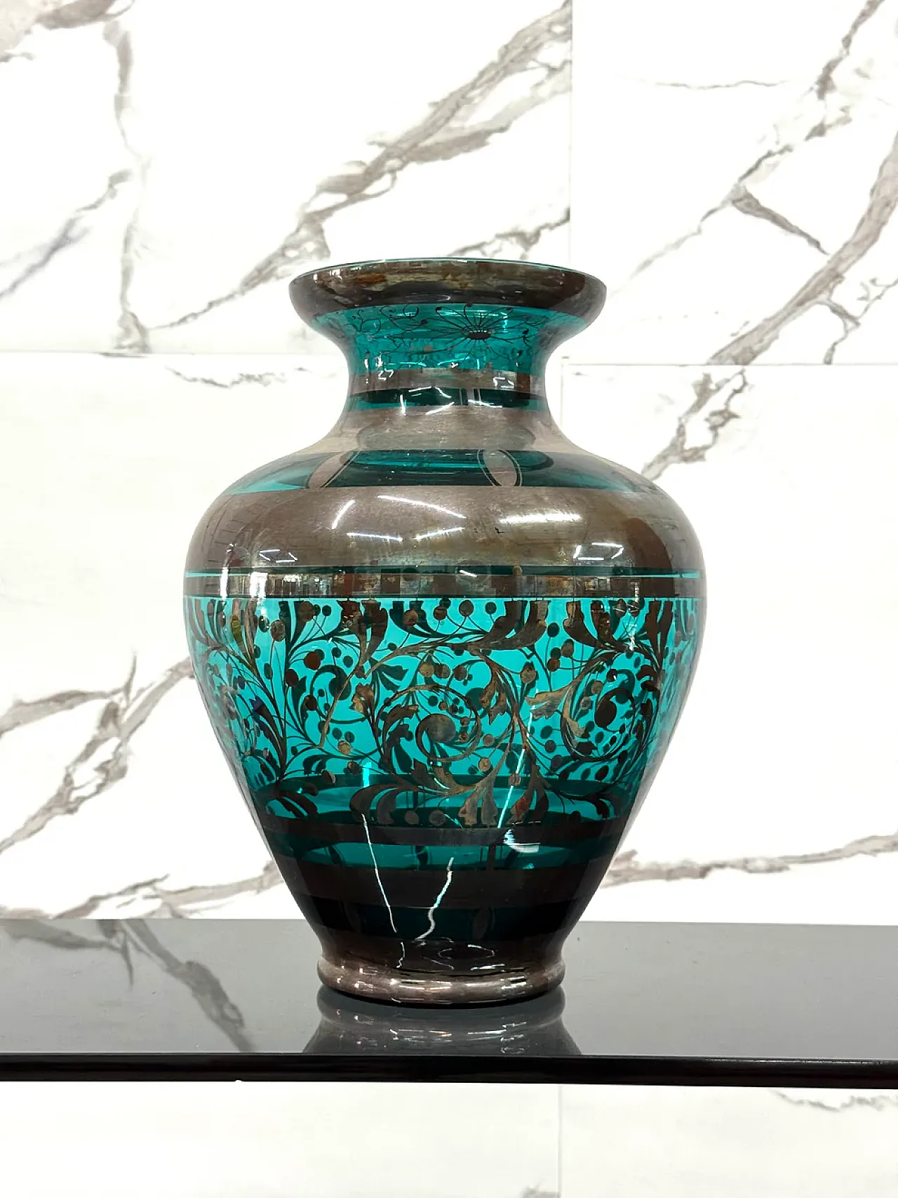 Overlay glass and silver vase, 1930s 3