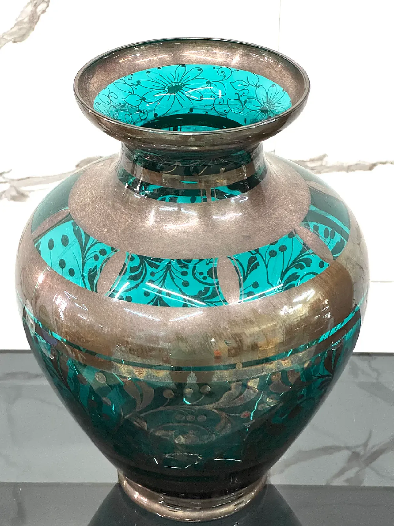 Overlay glass and silver vase, 1930s 6