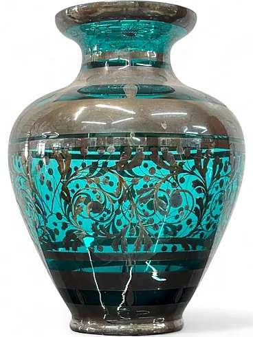Overlay glass and silver vase, 1930s