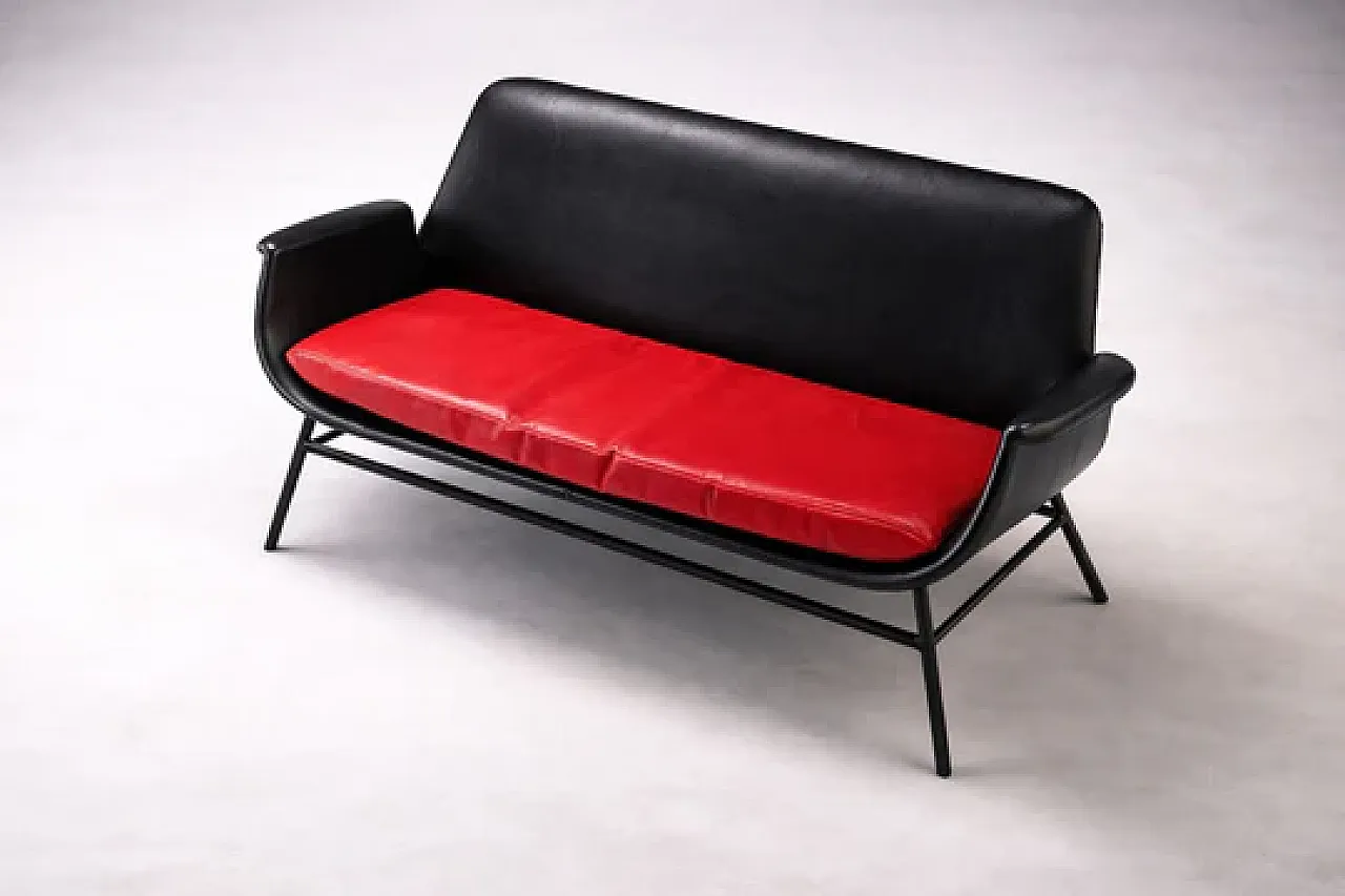 Divano a due posti in pelle Mid-Century, anni '60 2