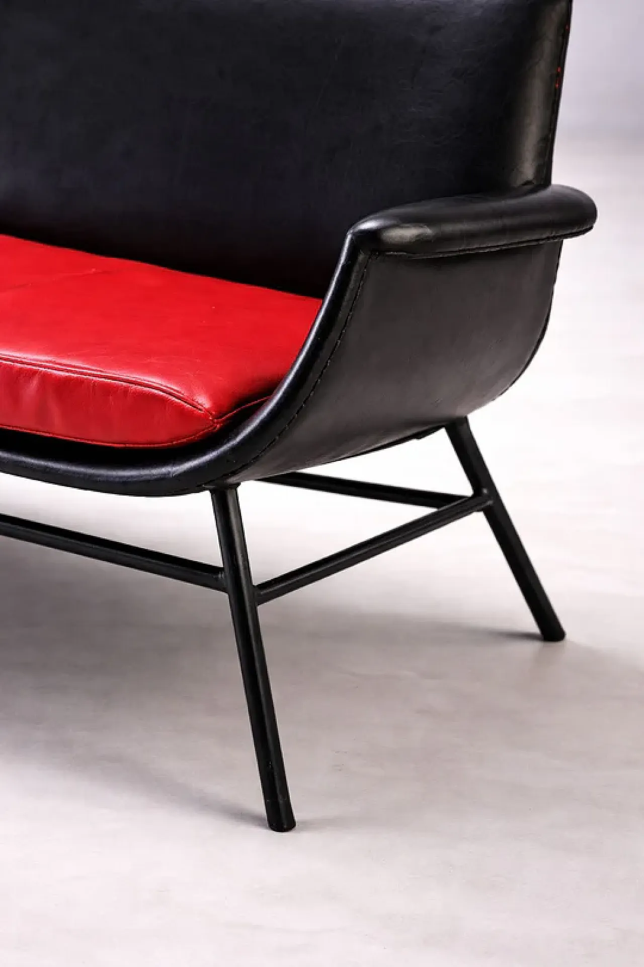 Divano a due posti in pelle Mid-Century, anni '60 5